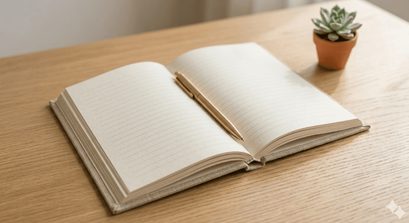 Caderno aberto que remete à observação de padrões emocionais, cognitivos e comportamentais.